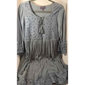Artesia Womens Dress, Blue‎ Lace Detail, Bell Sleeve, Boho, Tassel, Size S